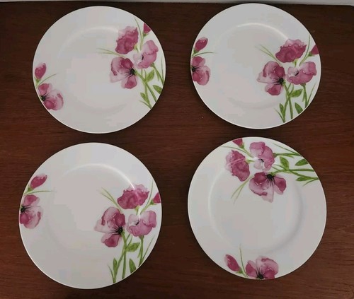 CIROA FINE BONE CHINA POPPY FLOWER PINK 4 SALAD Plates 8"