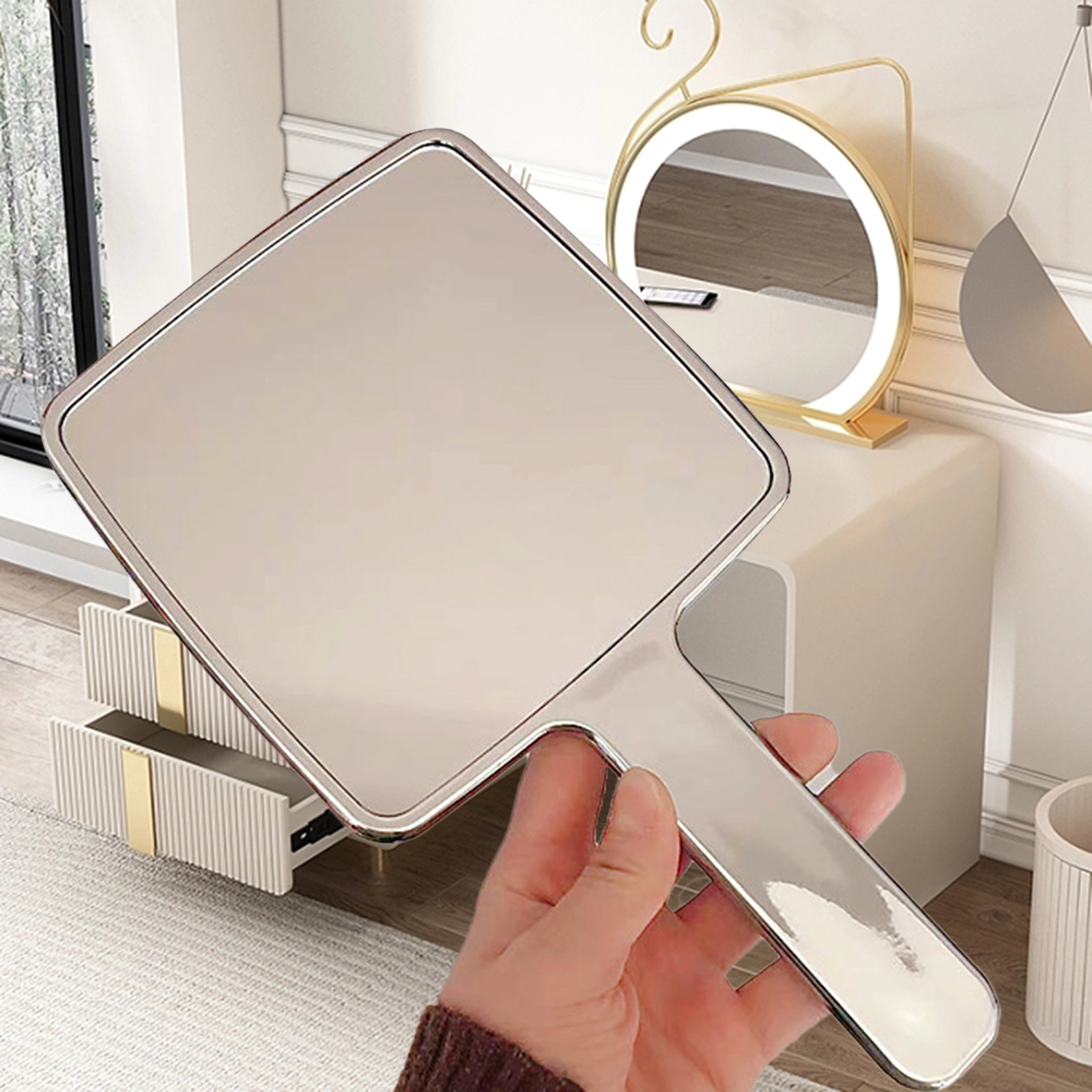 Portable Waterflow Texture Handheld Makeup Mirror Beauty Essential-image