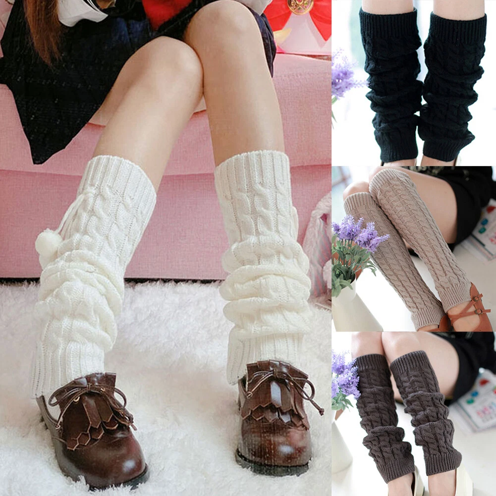 Women Ladies Winter Warm Leg Warmers Cable Knit Knitted Crochet Long Socks  New *