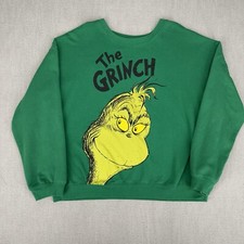 Original Grinch Cartoon Christmas Womens XL Green Pullover Sweatshirt Cotton