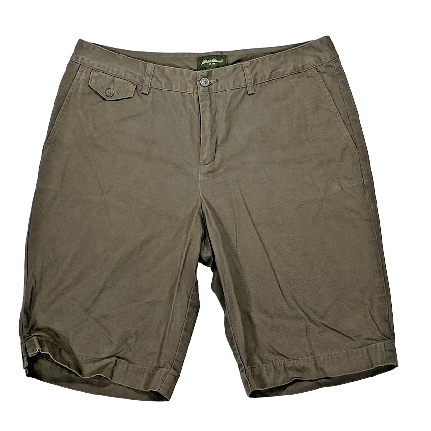 EDDIE BAUER Mercer Fit Long Bermuda Style Green Khaki Shorts