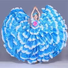 Woman Flamenco Dress Dance Gypsy Skirt Spain Belly Costumes Big Petal Wear S-4XL