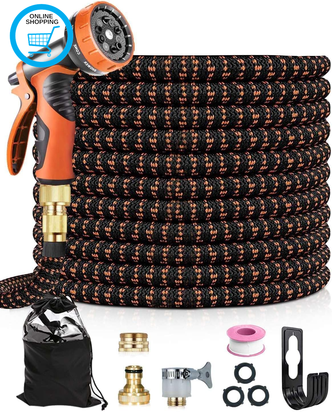 150FT/45M Expandable Garden Hose Pipe, Flexible Water Hose with 10-Pattern Spray