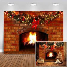7x5ft Christmas Fireplace Photography Backdrop Holiday Party Photo Prop