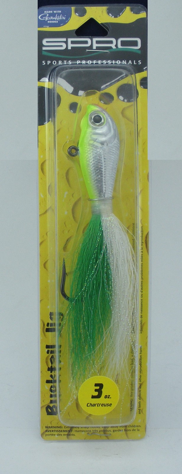 Spro SBTJC-3 3 oz Prime Bucktail Jig Large Chartreuse and White