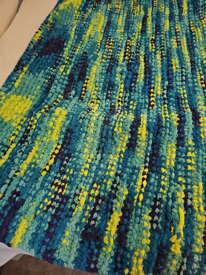 Manta afgana de ganchillo de punto grande 68x80" verde azulado hecha a mano torcida Foto 4 de 4