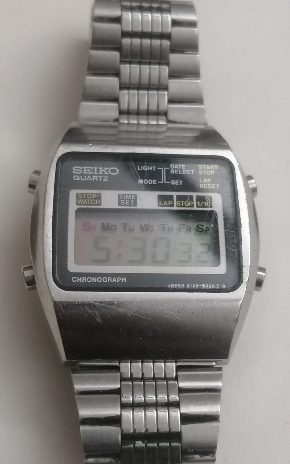Seiko Quartz A129-5000 Digital Chronograph Steel Rect… - Gem
