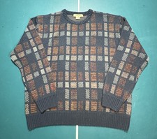 Vintage Acrylic Sweater Grandpa Grunge Cosby Textured Geometric Mens XL