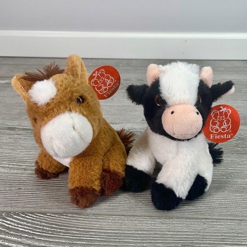 Peluche mucca e cavallo due fiesta 5,5" animale da fattoria peluche - NUOVO!