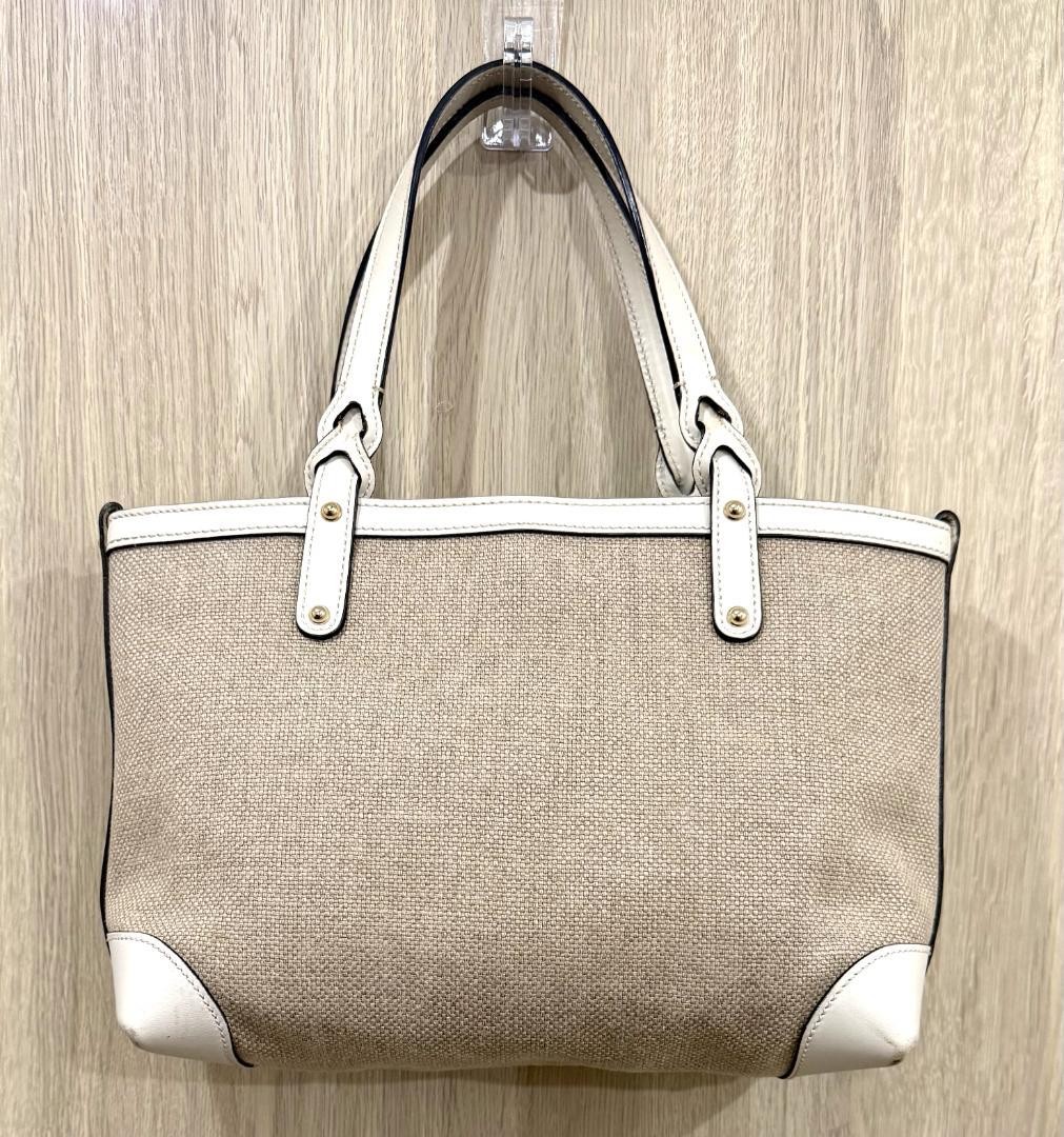 GUCCI Craft Tote Bag Beige White Canvas Leather Women Vintage Authentic thumbnail 2
