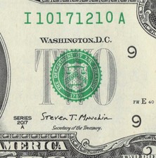 Alternator 1s Fancy Serial Number $2 Dollar Bill I10171210A