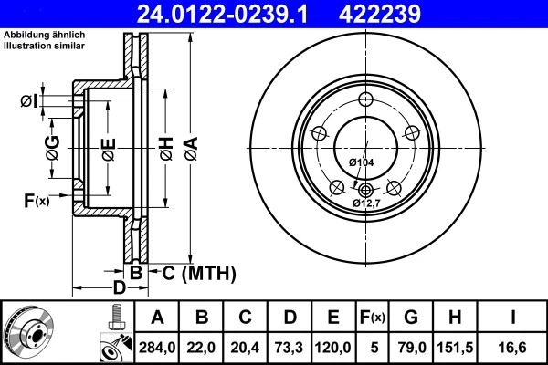 2x BRAKE DISC 24.0122-0239.1 FOR BMW B37D15A B38B15A 1.5L 3cyl 1 Van F20A 2.0L - Image 2 of 4