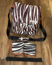 JuJuBe Be Hip Diaper Bag Adjustable Cross Body Messenger Safari Zebra Print EUC