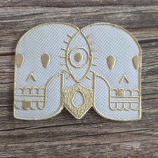 Gold And White Occult Gothic Skulls Eye Abstract Art Iron On Patch