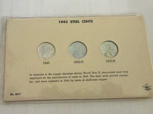 1943 P D S **High Grade UNC** Steel Wheat Head Lincoln Cent 3 Coin Set