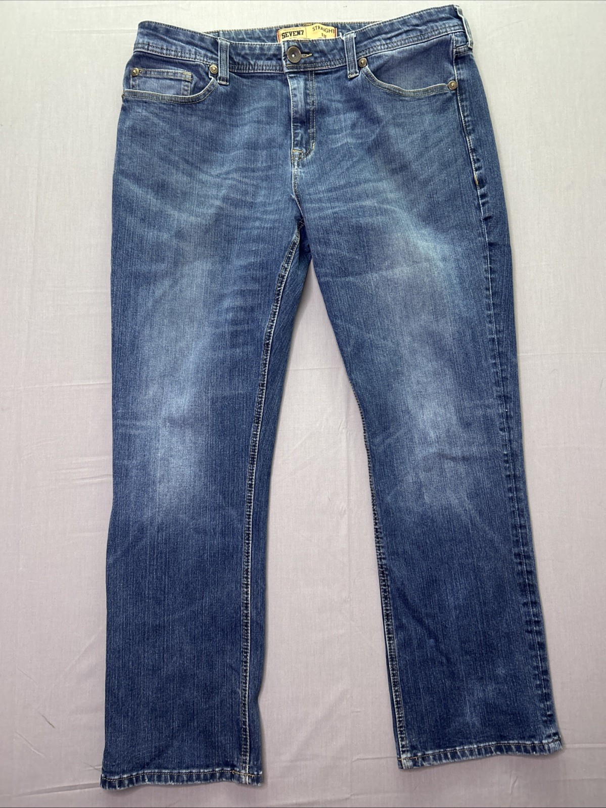 Seven7 Jeans Men's 36x30 Blue Straight Fit Stretch Denim Whiskered & Washed VTG