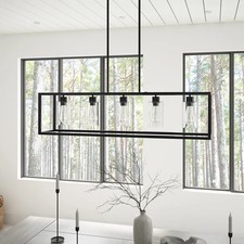 5-Light Kitchen Island Pendant Black Metal Clear Glass Dimmable