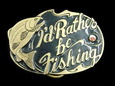 SE07158 NOS VINTAGE 1985  I'D RATHER BE FISHING  BELT BUCKLE