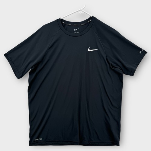 Nike Swim Shirt Mens Large Dri-Fit UPF 40+ Athletic SS Black Lightweight Sun