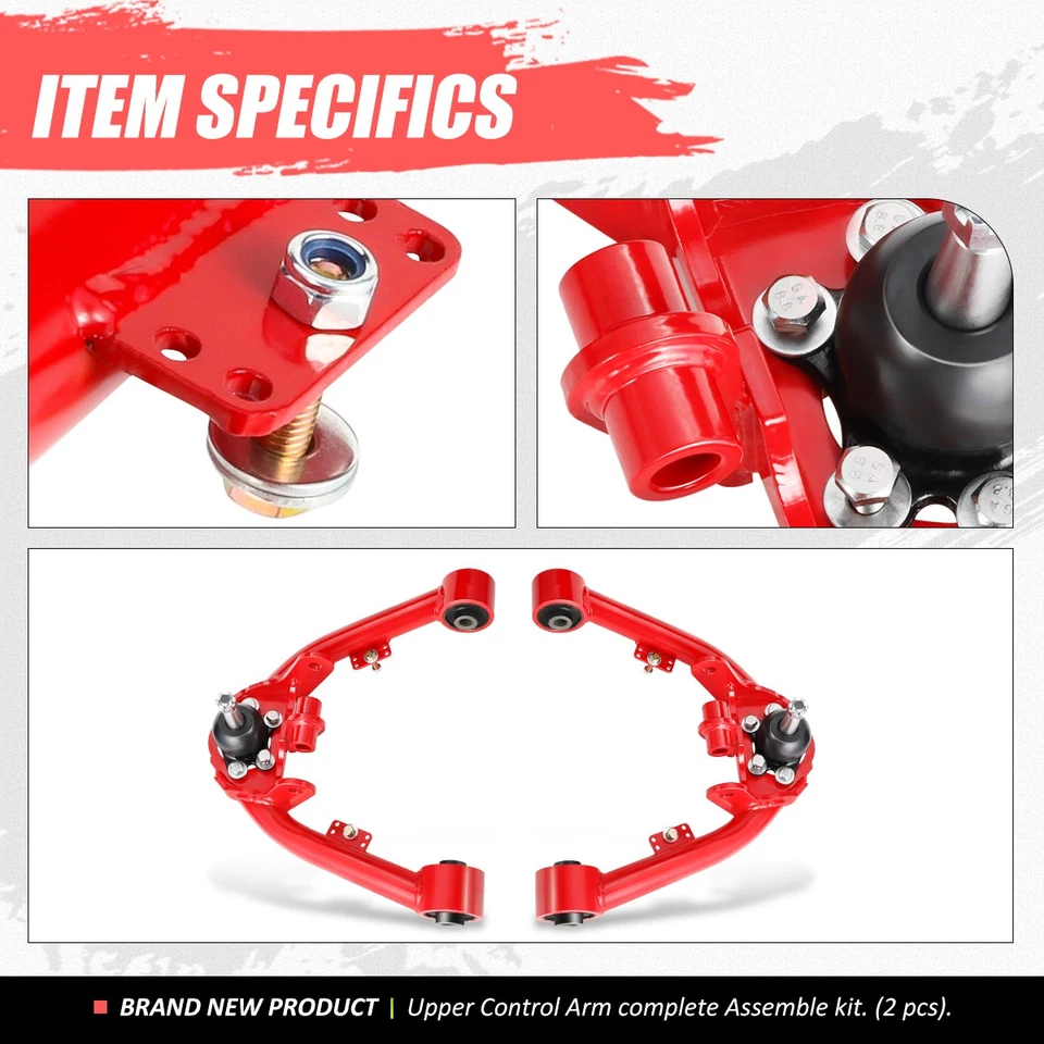 2-4"Lift Tubular Front Upper Control Arms for Silverado Sierra 1500 99-06 Red - Image 4 of 4