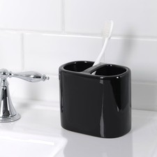 Mainstays Basic Rich Black Ceramic Toothbrush Holder for Adults