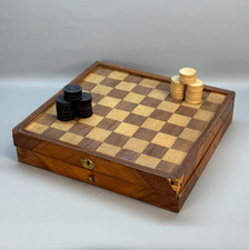 SCACCHIERA DAMA ANTICA IN LEGNO INTARSIO - APRIBILE - ROTTA DA RESTAURARE !