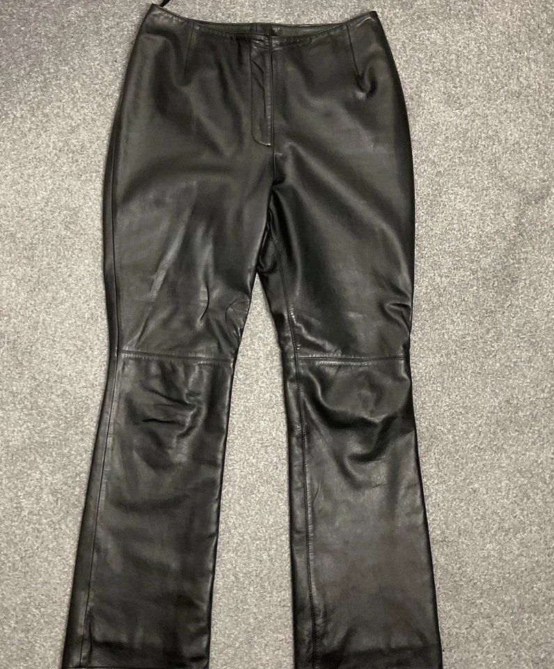 Next Womens Leather Trousers Size UK 12 Black Slim Fit Bootcut Party Evening - Image 2 of 4