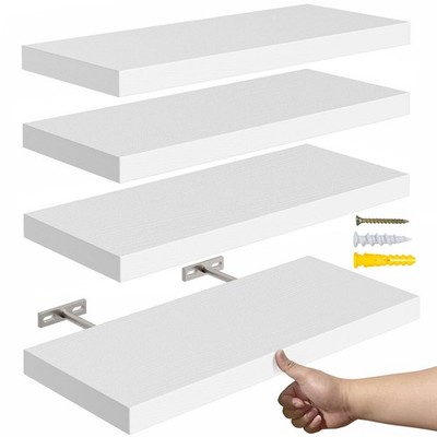 16 inch White Floating Shelves for Wall Set of 4 Rustic Wood Small Bookshelf