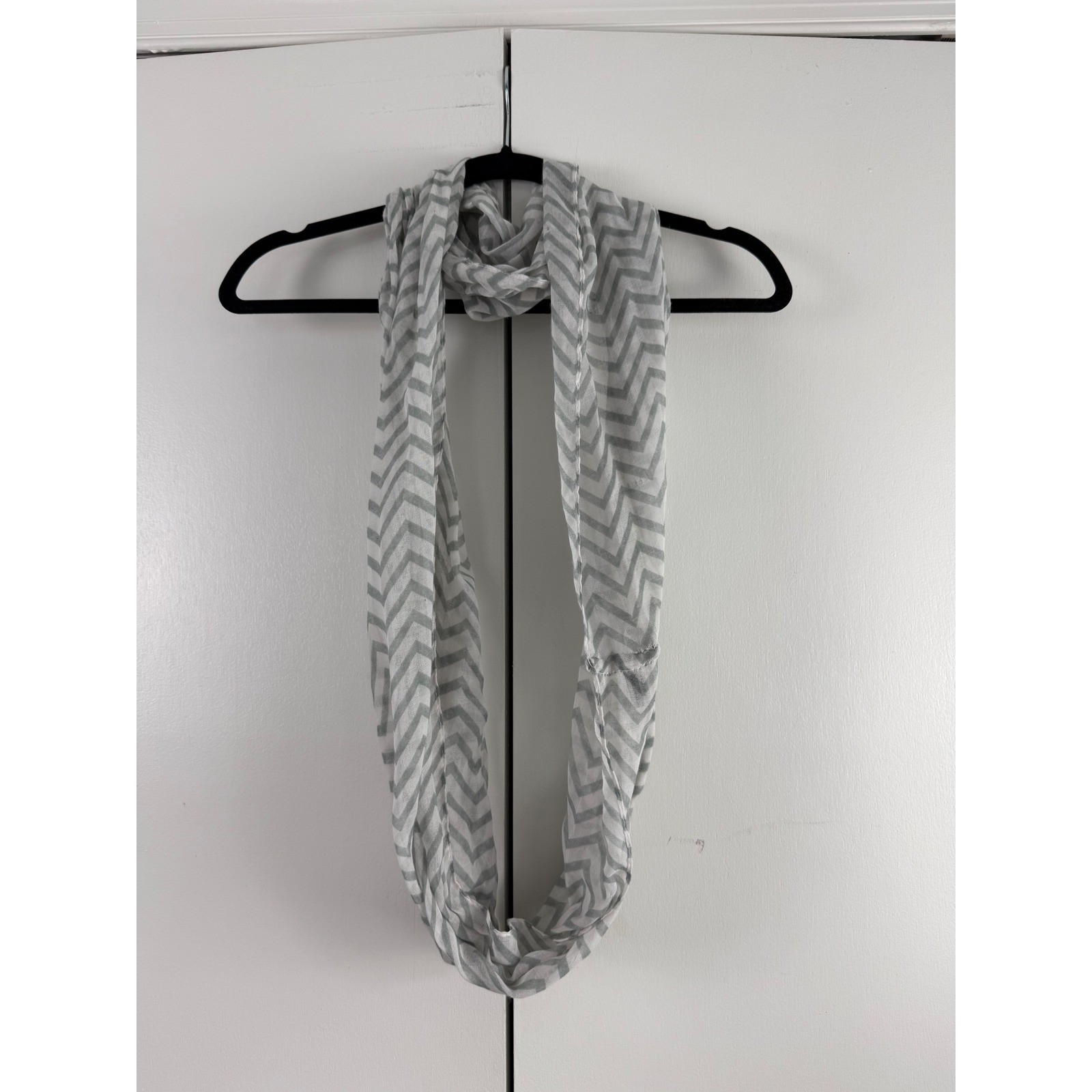Lightweight Chevron Pattern Infinity Scarf Grey W… - image 1
