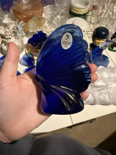 Fenton Blue Glass Handmade Butterfly Figurine Art Glass Hand Blown Glossy USA