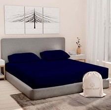 Egyptian Cotton Split King Sheet Set Adjustable Bed 5pc Sateen Navy Blue