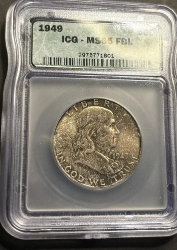 1949 Franklin half dollar ICG MS65 FBL, Golden Toning