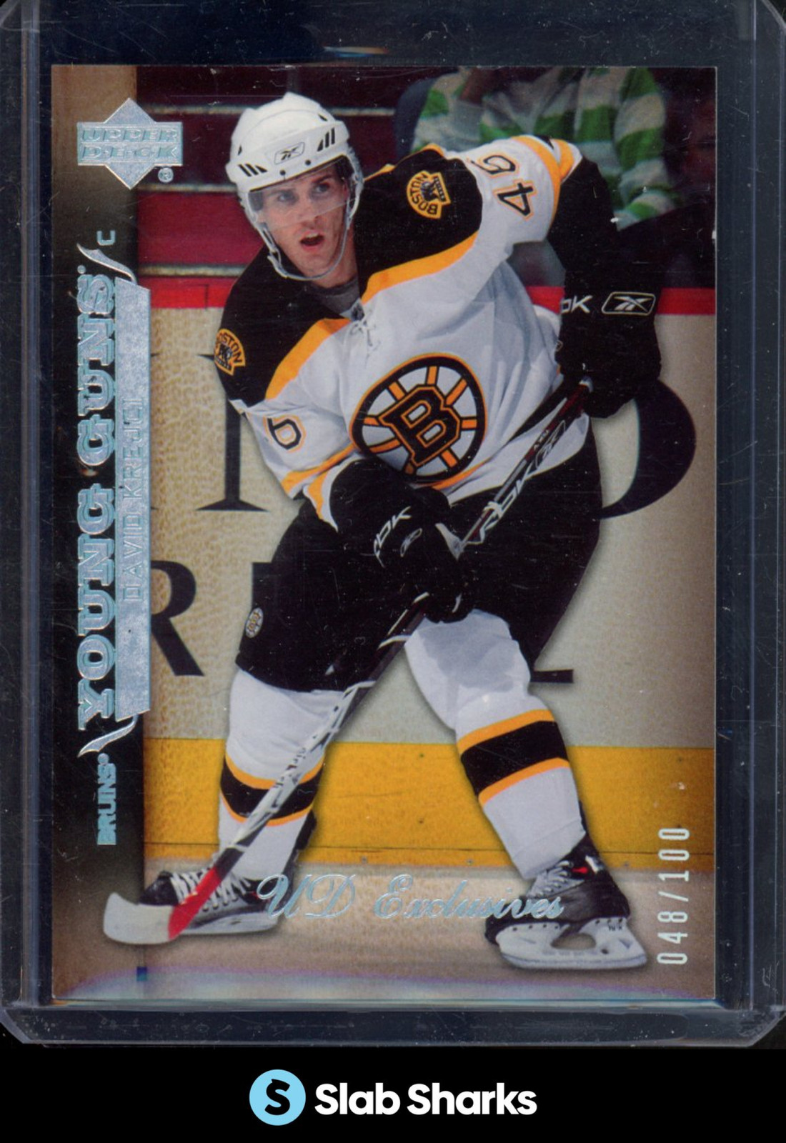 2007 UPPER DECK #208 DAVID KREJCI UD EXCLUSIVES YOUNG GUNS RC ROOKIE /100
