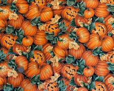 Cranston Vtg Style Halloween Pumpkin Patch Jack O Lantern Quilt Fabric OOP 1.5 Y