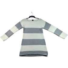 Rue 21 Sweater Dress Womens Size Medium White Gray Striped Long Sleeve Knit