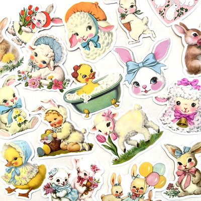 Retro Style Easter Stickers Spring Junk  Journal Collage Scrapbooking