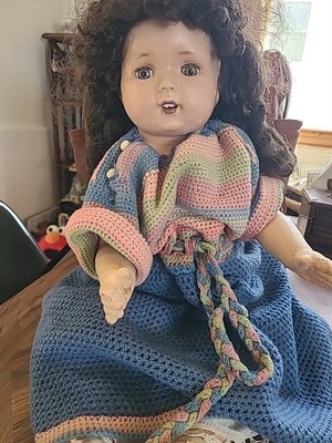 Vintage 24'' Composition Mama Doll Sleep Eyes Open Mouth Teeth Cloth Body 1930s