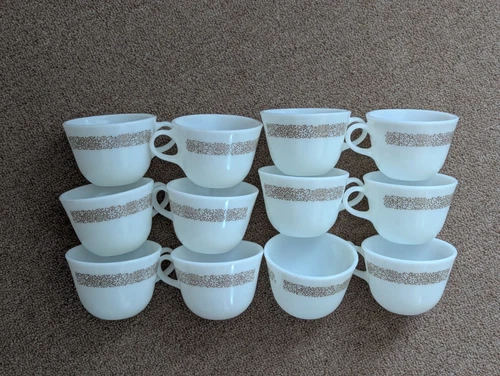 Vintage Pyrex Coffee Cups Woodland Corning  Milk Glass Set of 12