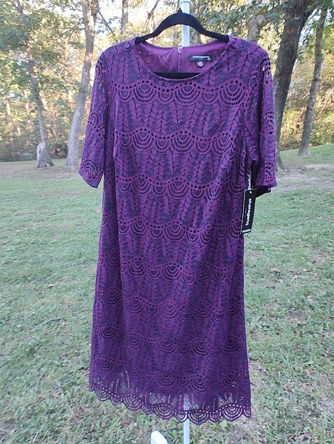 NWT sharagano 14W Royal Deep Purple Intricate Lace Overlay Sheath Dress |  eBay