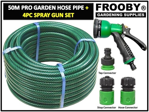 50M Garden Hose Pipe Reel Tough Reinforced Outdoor Hosepipe Metres Spray 23-85 - Picture 4 of 6