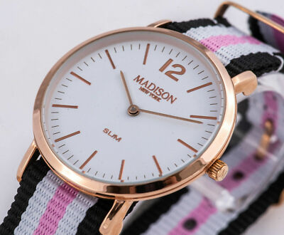 DAMENUHR. Madison NEW YORK. SLIM. Weiß und Rosa.  NEU. M46