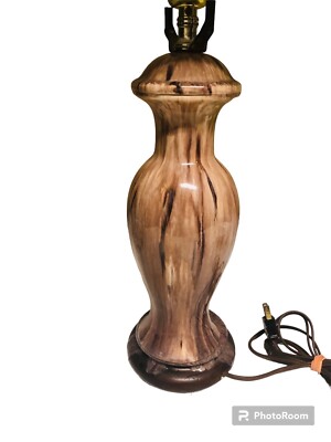 Vintage dusty pink  and brown drip glaze studio pottery  table lamp 16 