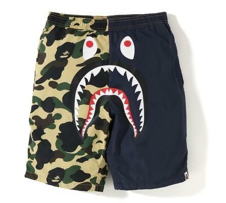 A Bathing Ape 1ST Camo Squalo Spiaggia Pantaloni Giallo Navy Bape 19ss  Nuovo di Zecca Pantaloncini | eBay