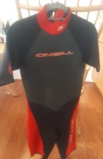 O'Neill Short Wetsuit Mens Medium Black Red 2MM Back Zip Short Sleeve
