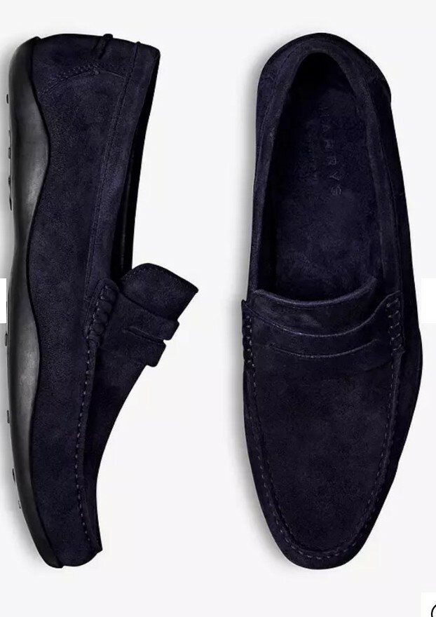 Harrys Of London Basel kudu Suede Penny Loafers Midnight 