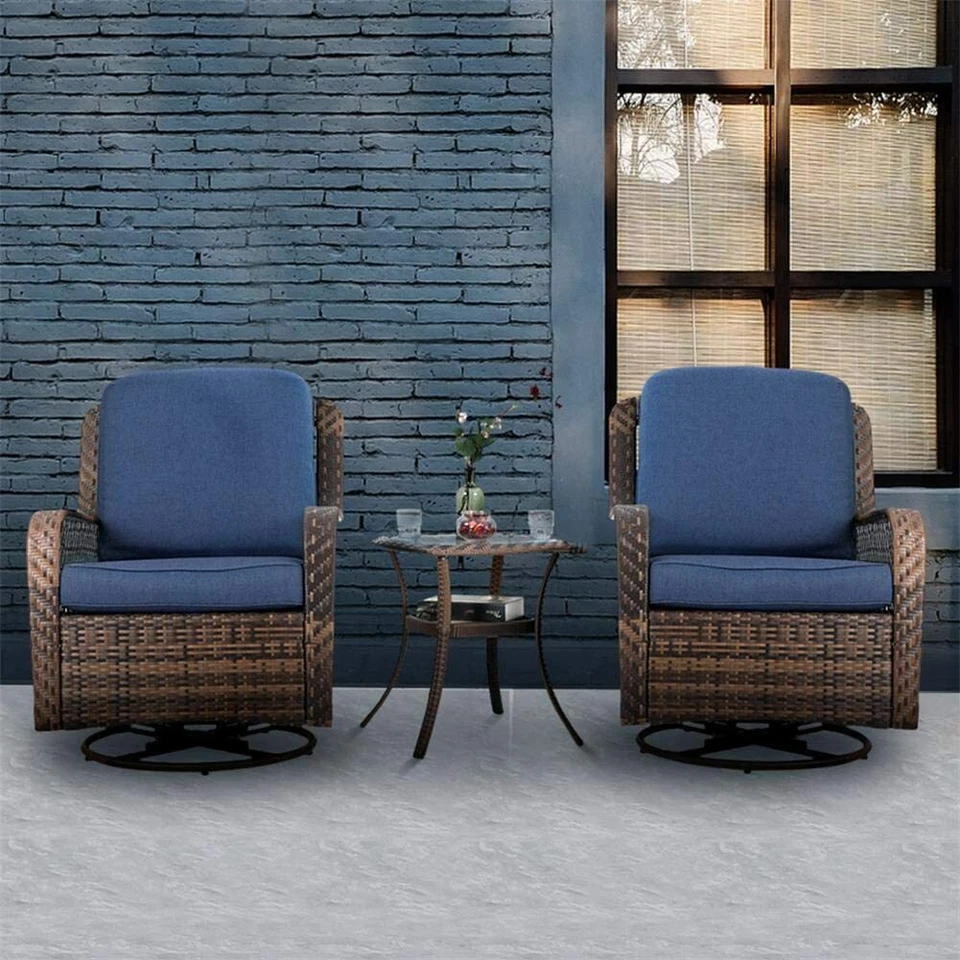 3 PCS Outdoor Swivel Rocker Patio Chairs Set Furniture Sofa Rattan Chair Wicker - Image 2 of 4