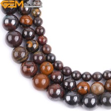 Natural Round Brown Sunset Tiger Iron Stone Loose Beads For Jewelry Making 15"