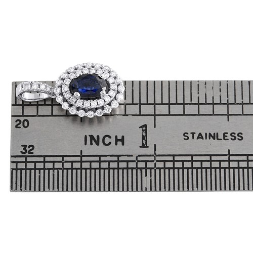 14K or Blanc Ovale Naturel Saphir Bleu & Diamant Pendentif 0.75 " Breloque 1/4 - Picture 5 of 6