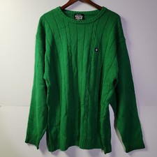 South Pole Southpole Mens XL Sweater Green Cable Knit Striped Long Sleeve Y2K