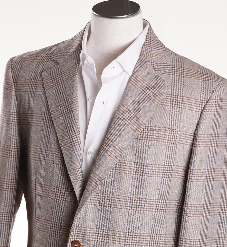 Luciano Barbera светло-коричневый чек шерсти льна спортивное пальто 44R (Eu 54) новый с Ярлыками - Изображение 2 из 4